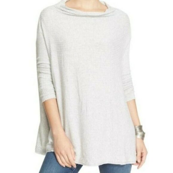 We The Free Free People Lover Rib Split Back Pullover Keyhole Blouse Top Gray S - Picture 1 of 6